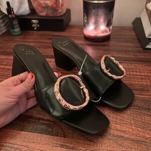 a new day Black Mules with Gold Accent